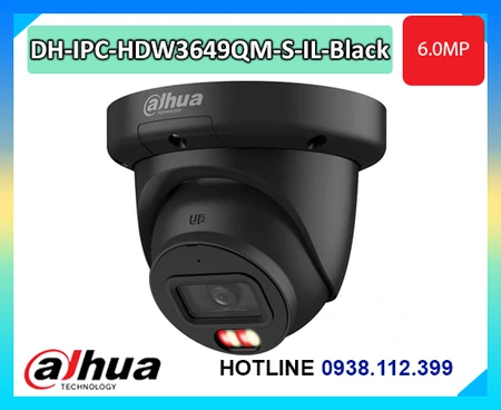 Camera Dahua DH-IPC-HDW3649QM-S-IL-Black, Camera Eyeball 6MP Dahua WizSense, Camera Dahua Smart Dual Light 30m, Camera AI Dahua SMD 4.0, Camera Dahua IP67 ngoài trời