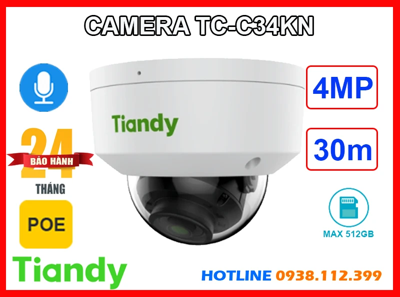 Lắp đặt camera TIANDY TC-C34KN Camera Ghi Âm (4MP)