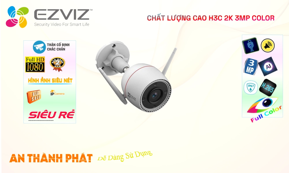 Camera IP Wifi H3C 2K 3MP Color Wifi Ezviz Camera IP Wifi H3C 2K 3MP Color Wifi Ezviz