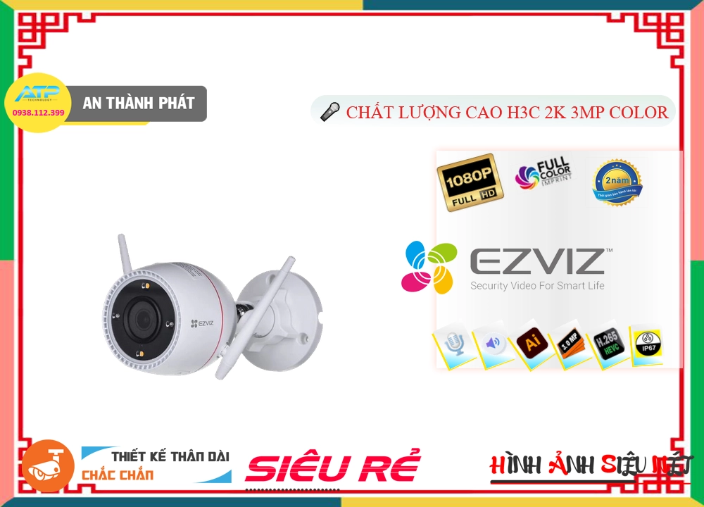 Camera IP Wifi H3C 2K 3MP Color Wifi Ezviz Camera IP Wifi H3C 2K 3MP Color Wifi Ezviz