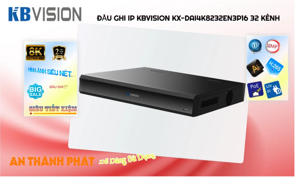 KX-DAi4K8232EN3P16 Đầu Ghi KBvision KX-DAi4K8232EN3P16 Đầu Ghi KBvision